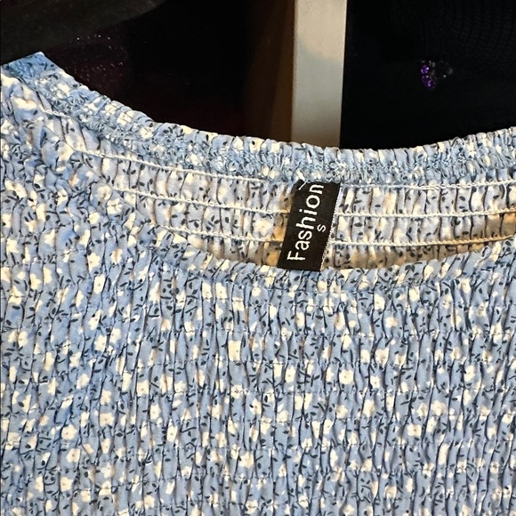 Fashion blue/white floral long sleeve smocked 2 pocket maxi dress size S - Picture 2 of 3